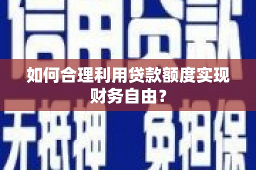 阿瓦提如何合理利用贷款额度实现财务自由？