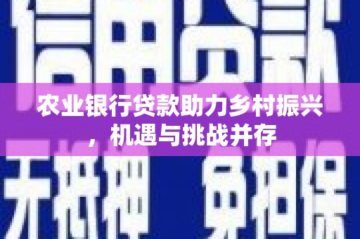阿瓦提农业银行贷款助力乡村振兴，机遇与挑战并存